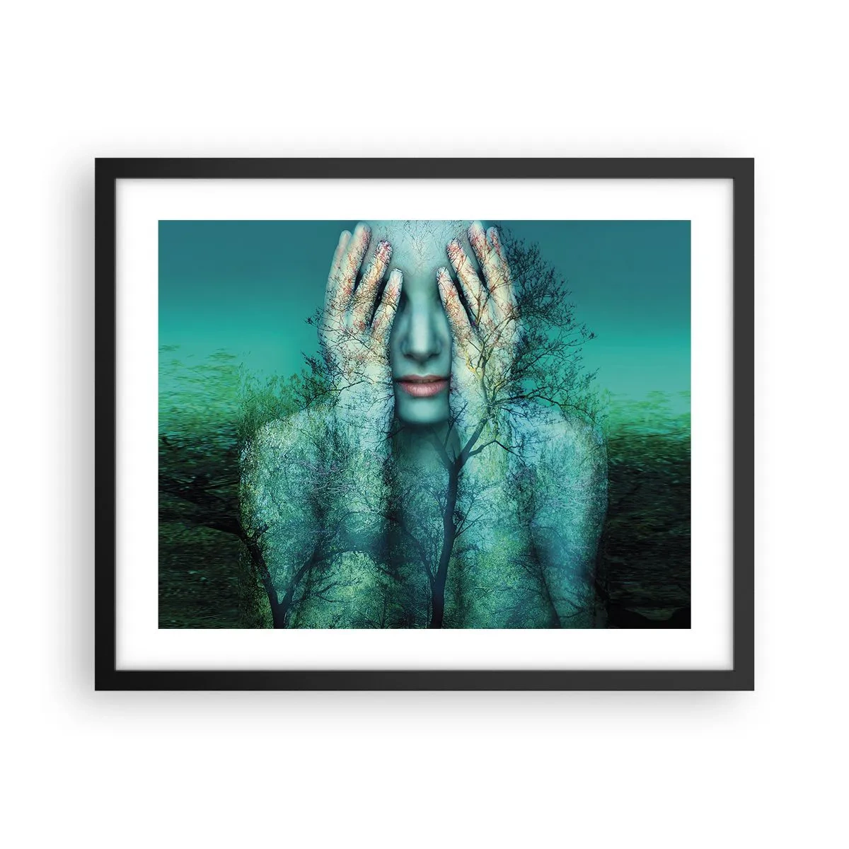 Poster in een zwarte lijst - Ondergedompeld in blauw - 50x40 cm
