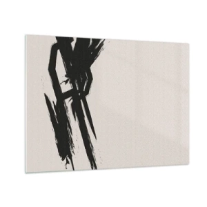 Schilderen op glas - Een dynamische zwarte penseelstreek op een lichte achtergrond - 70x50cm - Onstuitbare haast - Moderne wanddecoratie voor woonkamer en slaapkamer ARTTOR
