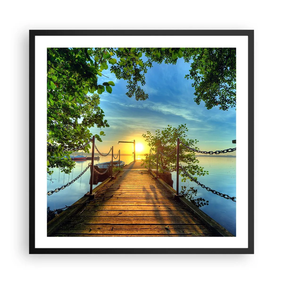 Poster in een zwarte lijst - Zonsondergang boven het water - 60x60 cm