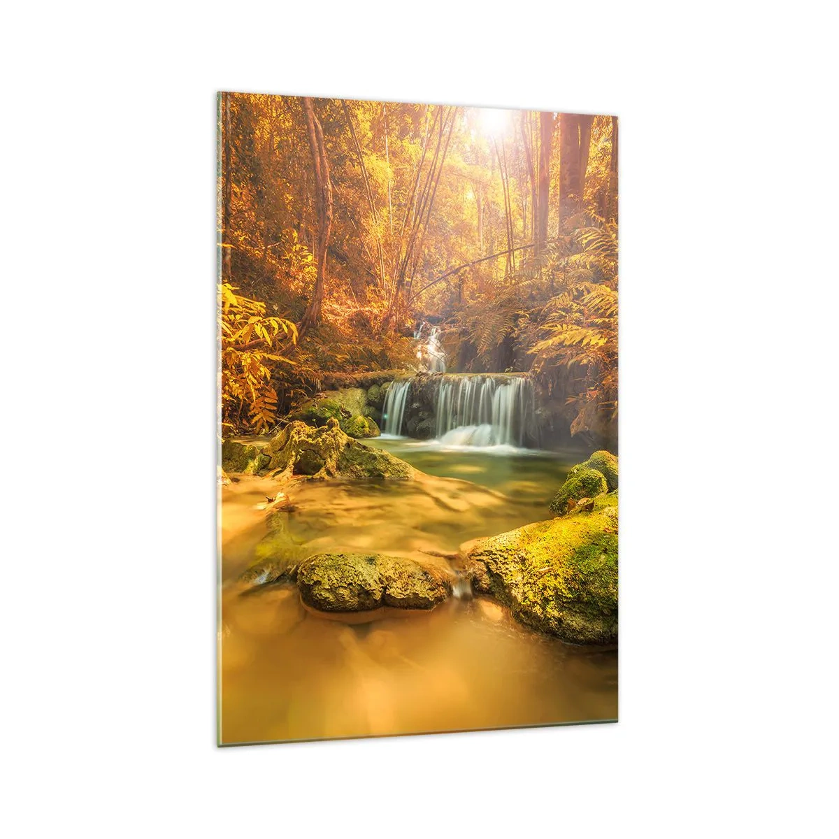 Schilderen op glas - Boscascade in goud - 70x100 cm