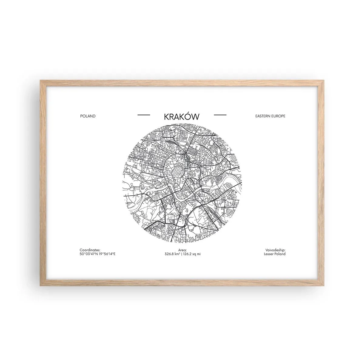 Een poster in een licht eiken lijst - Anatomie van Krakau - 70x50 cm