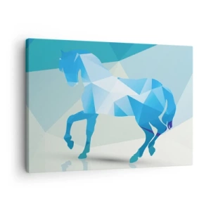 Schilderen op canvas - Geometrisch silhouet van een paard in tinten blauw - 70x50cm - Geometrisch paard in turkoois - Moderne wanddecoratie voor woonkamer en slaapkamer ARTTOR