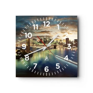 Wandklok - Klok - Een heldere avond boven Manchatan - 40x40 cm