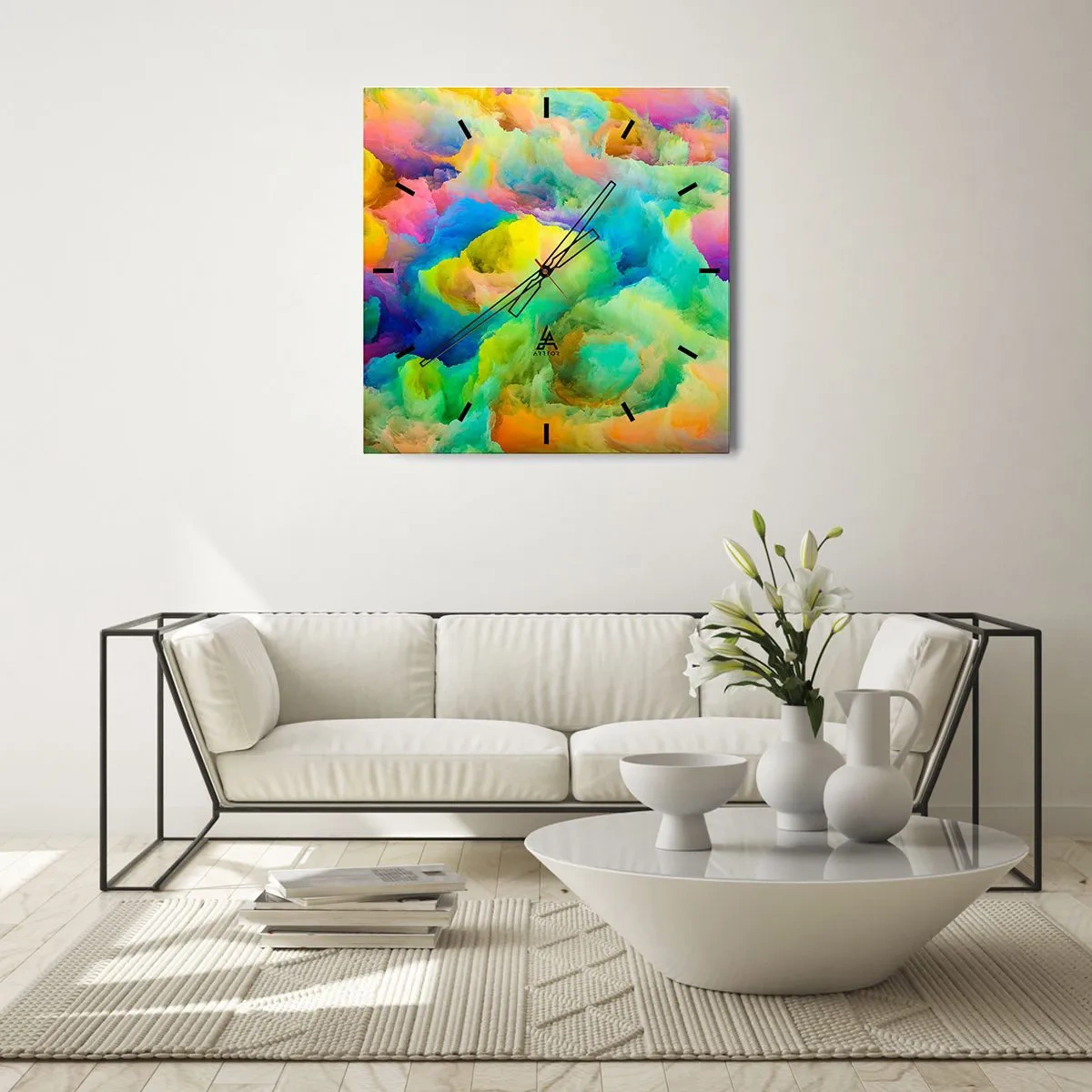 Wandklok - Klok - Regenboog dons - 30x30 cm