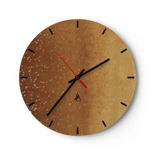 Wandklok - Klok - Een goudkleurig abstract patroon met subtiele reflecties en textuur. - 30x30cm - De geboorte van het licht - Moderne wanddecoratie voor woonkamer, keuken en slaapkamer ARTTOR