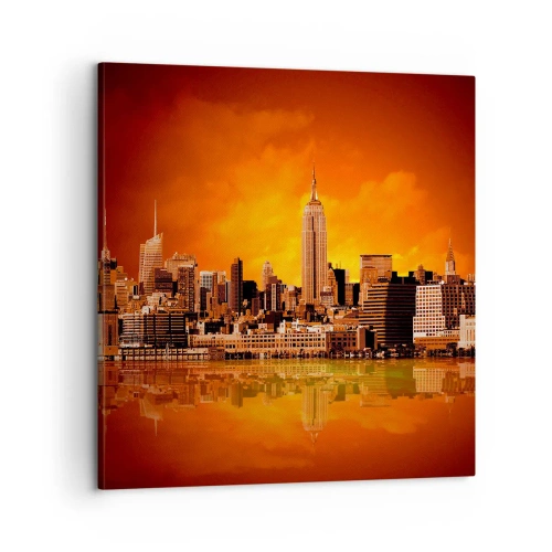 Schilderen op canvas - Het grote stadspanorama in geel en brons - 60x60 cm