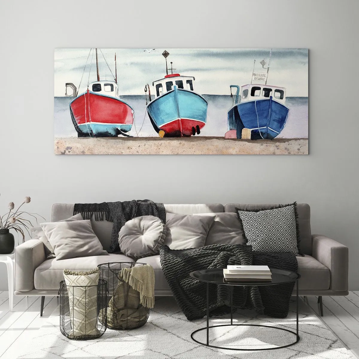 Schilderen op glas - Klaar om te vissen - 100x40 cm