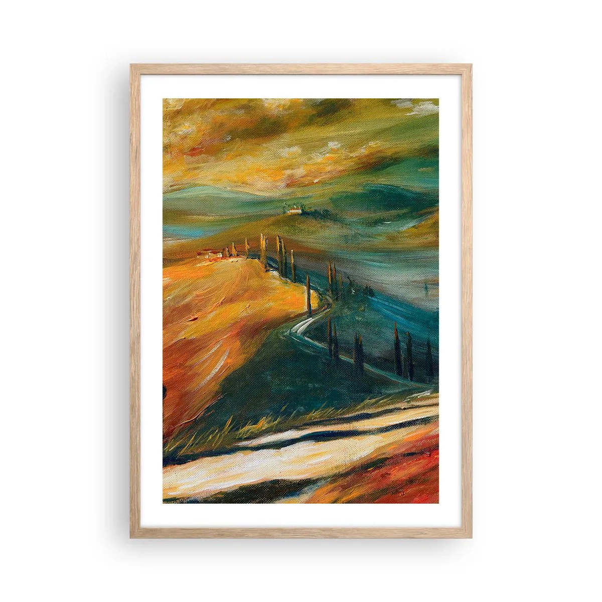 Een poster in een licht eiken lijst - Toscaans landschap - 50x70 cm