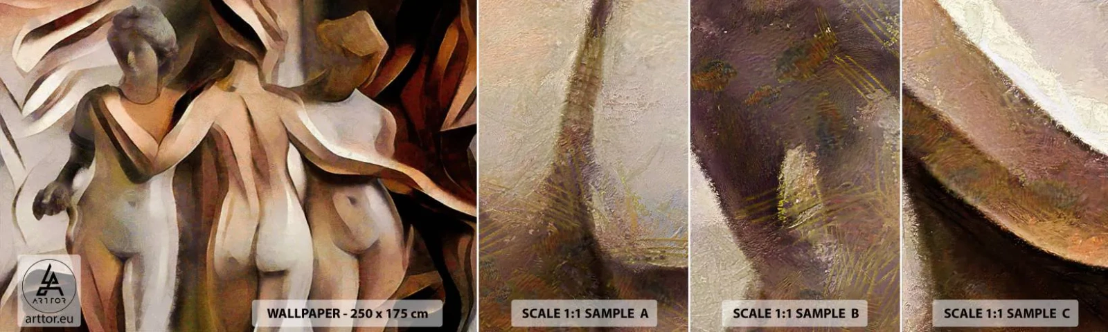 Fotobehang Staaltje Standard Eco - Drie Gratiën 2.0 - Vrouw, Kubisme, Deel - 100x30 cm