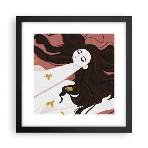 Poster in een zwarte lijst - Droom over een gouden paard - 30x30 cm