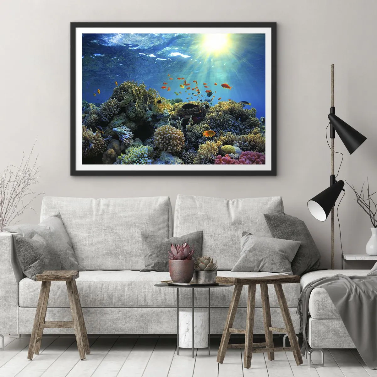 Poster in een zwarte lijst - Onderwater schatten - 70x50 cm