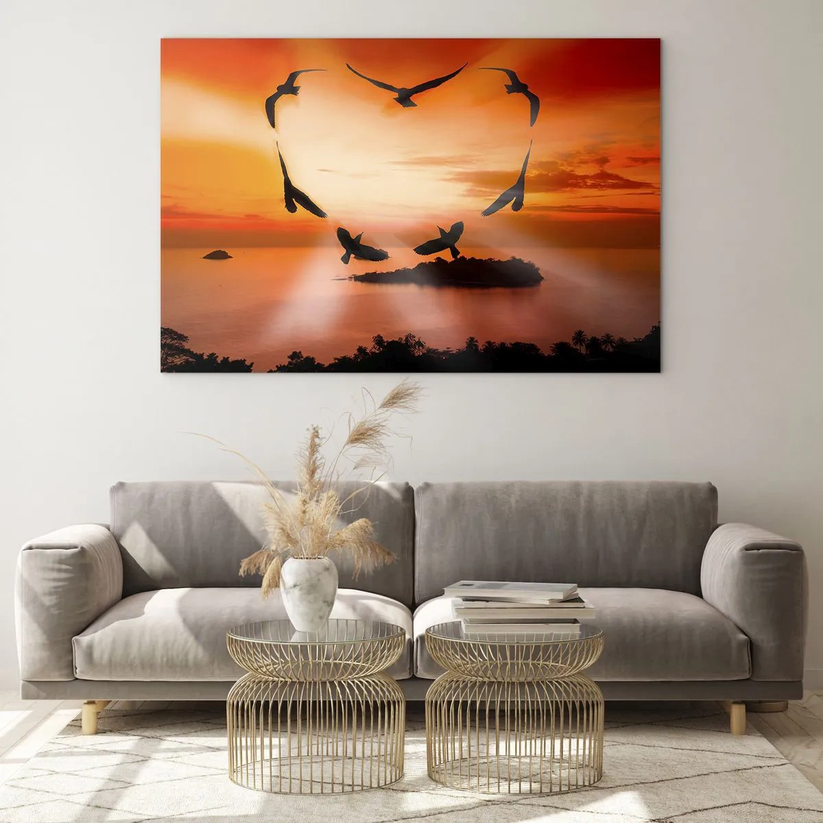 Schilderen op glas - Houd van de wereld als vogels - 120x80 cm