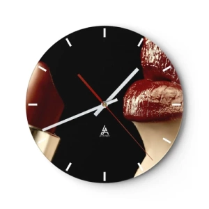 Wandklok - Klok - Rode lippen en lippenstift op een zwarte achtergrond - 30x30cm - Sensualiteit en schittering van karmijn - Moderne wanddecoratie voor woonkamer, keuken en slaapkamer ARTTOR
