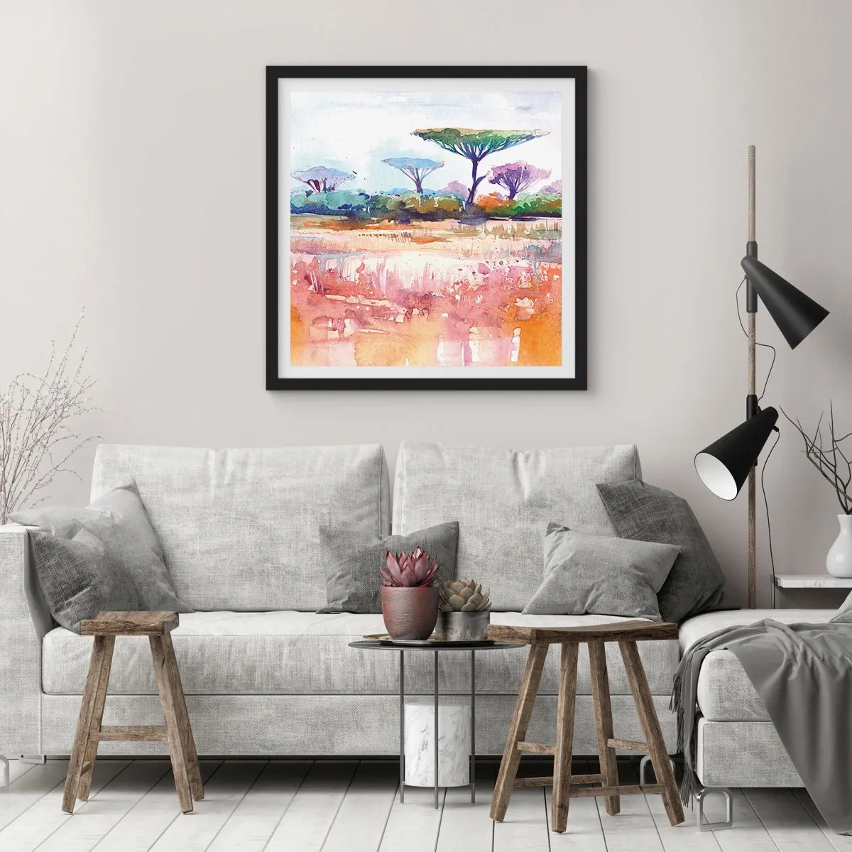 Poster in een zwarte lijst - Savanne kleuren - 30x30 cm