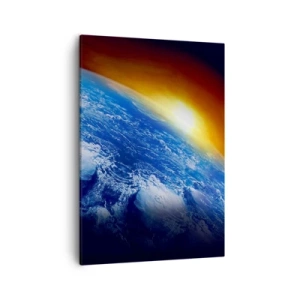 Schilderen op canvas - Zonsopgang boven de blauwe planeet - 50x70 cm