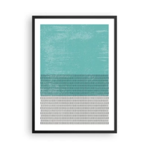 Poster in een zwarte lijst - Geometrisch patroon met turquoise en witte elementen in een minimalistische stijl - 50x70cm - Een uitgebalanceerde compositie - Moderne wanddecoratie voor woonkamer en slaapkamer ARTTOR