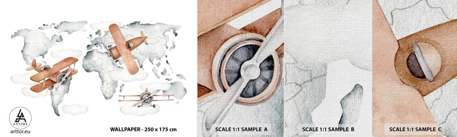 Fotobehang Monster Premium Canvas - In een pioniersgeest - Wereldkaart, Vliegtuigen, Kinderen - 100x30 cm
