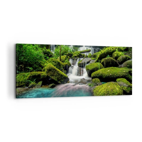 Schilderen op canvas - Turkoois, saffieren en vloeibaar zilver - 100x40 cm