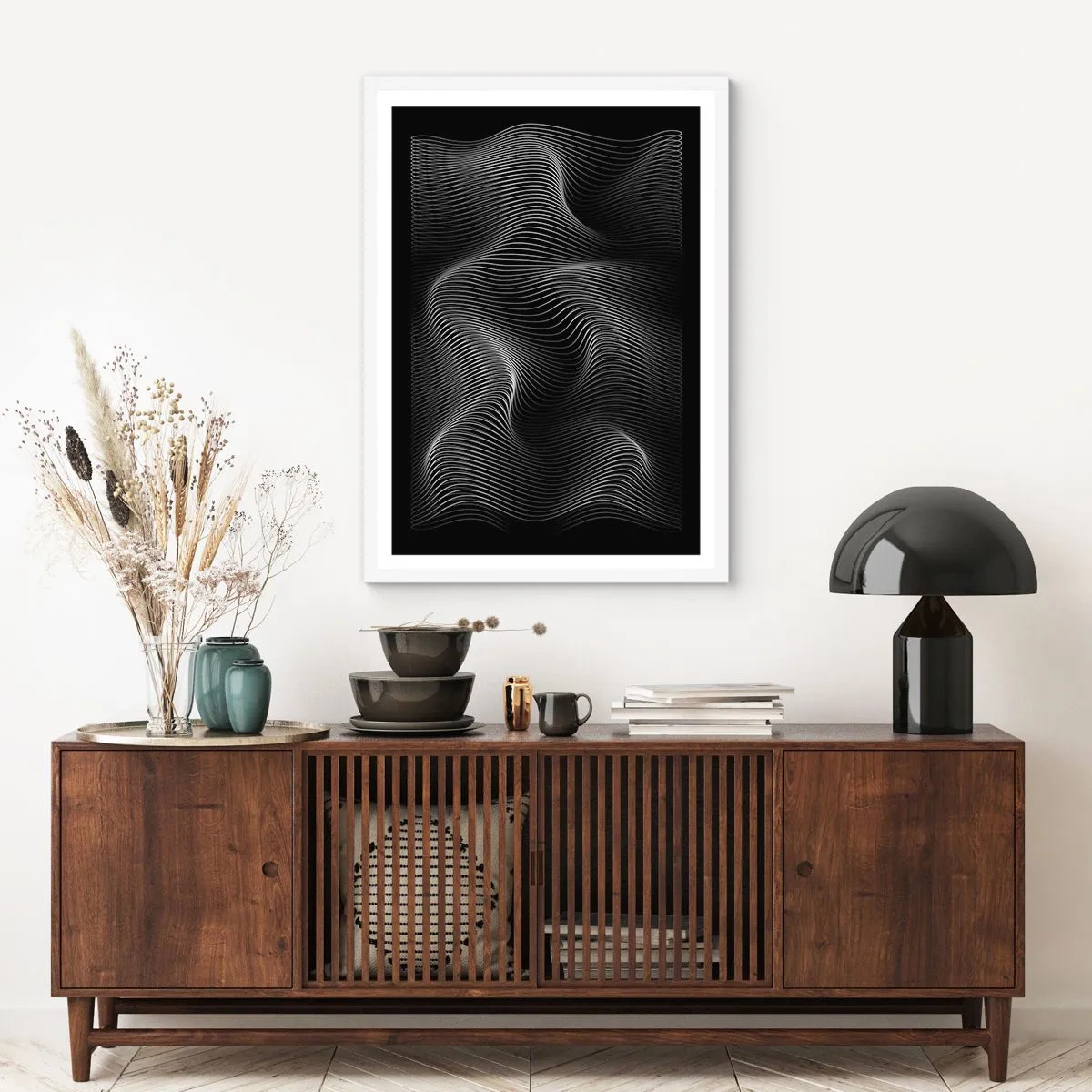 Poster in een witte lijst - Dans van licht in de ruimte - 40x50 cm
