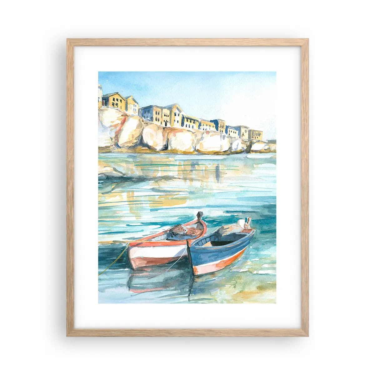 Een poster in een licht eiken lijst - Azuurblauw landschap - 40x50 cm