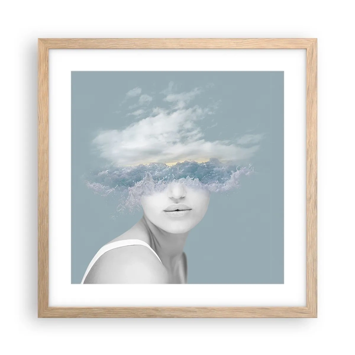 Een poster in een licht eiken lijst - Met hoofd in de wolken - 40x40 cm