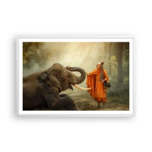 Poster in een witte lijst - Ontmoeting tijdens een reis - 91x61 cm