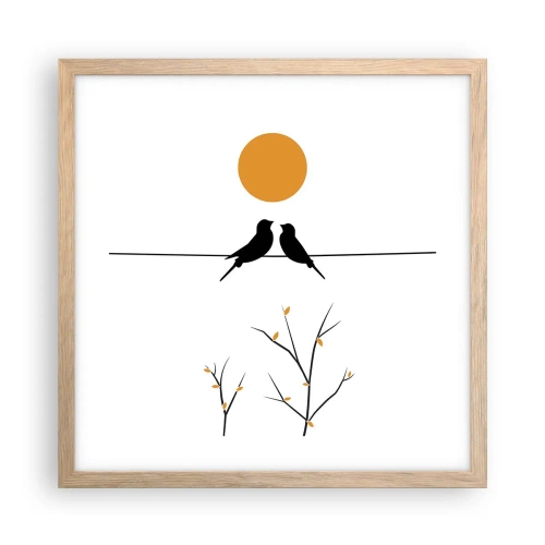 Een poster in een licht eiken lijst - Nachtegalen avond - 40x40 cm