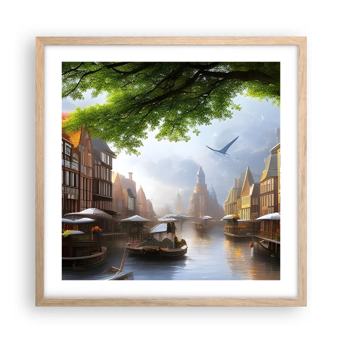 Een poster in een licht eiken lijst - Hollands stadsbeeld - 50x50 cm