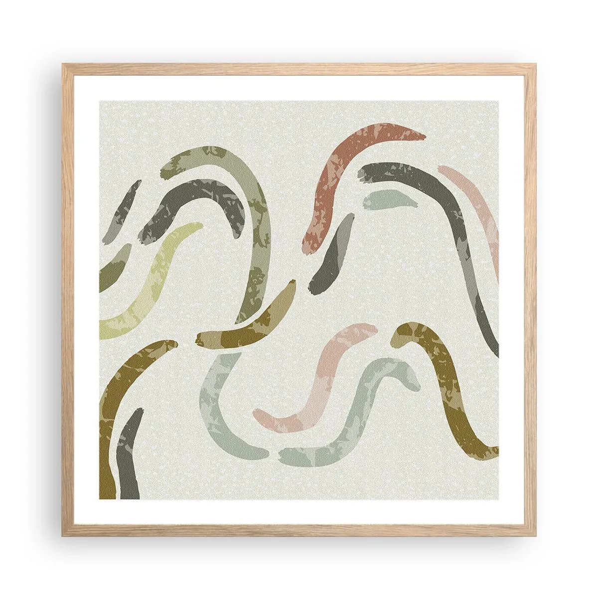 Een poster in een licht eiken lijst - Een vrolijke dans van abstractie - 60x60 cm