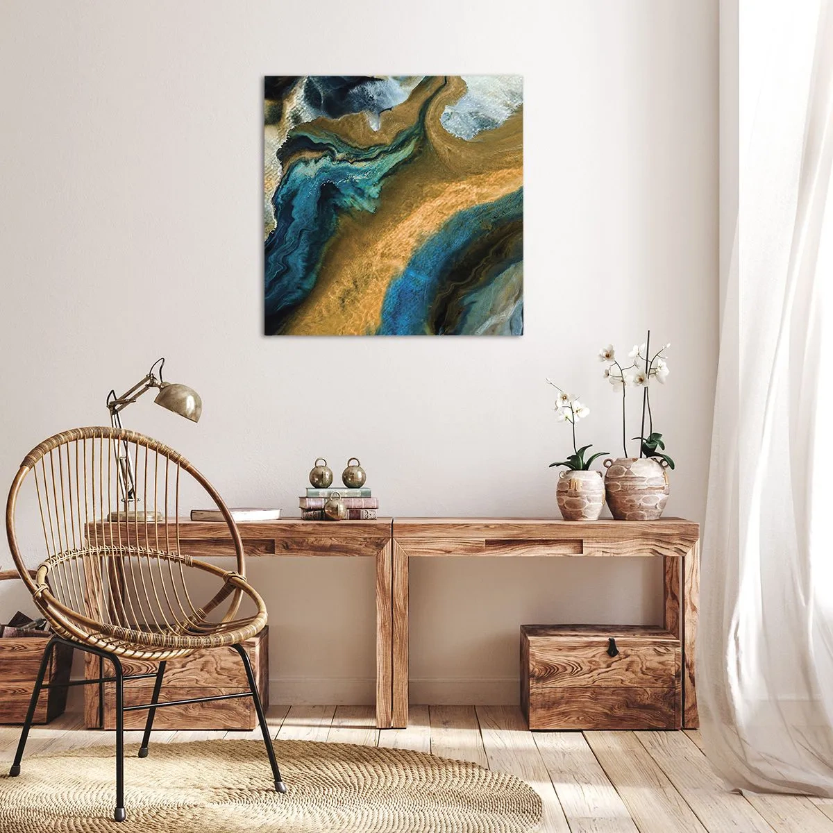 Schilderen op canvas - Blauw - geel - wederzijdse invloeden - 30x30 cm
