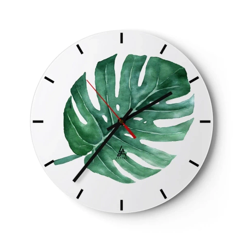 Wandklok - Klok - Aquarelillustratie van een monsterablad - 30x30cm - Groen concept - Moderne wanddecoratie voor woonkamer, keuken en slaapkamer ARTTOR