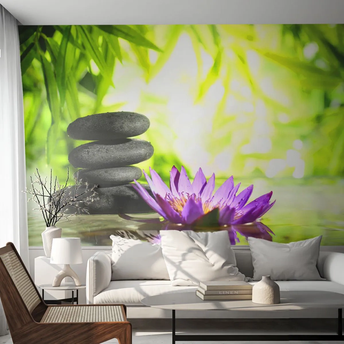 Zelfklevend Fotobehang Deluxe Sticker - In een bamboestruik - Bloem, lotusbloem, Bamboe - 250x175 cm