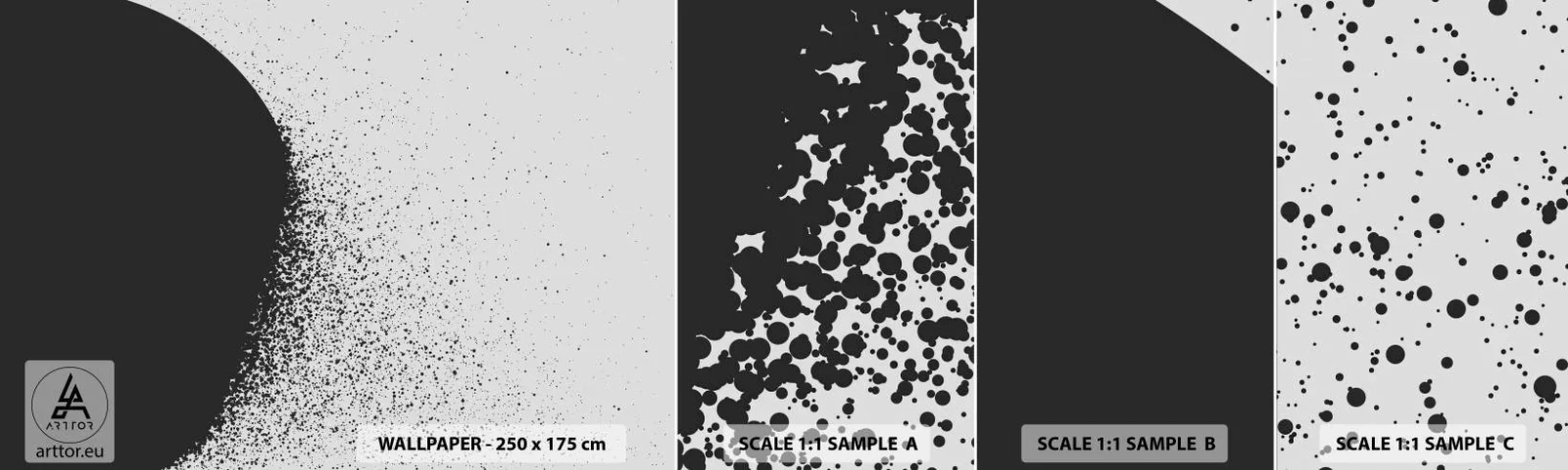 Fotobehang Staaltje Standard Eco - Beweging van moleculen - Abstractie, Zwart en wit, Grafisch - 100x30 cm