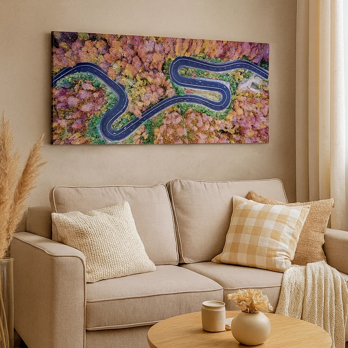 Schilderen op canvas - Een kronkelende weg door het bos - 30x30 cm