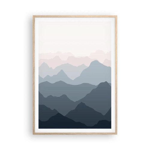 Een poster in een licht eiken lijst - Golven van de bergen - 70x100 cm