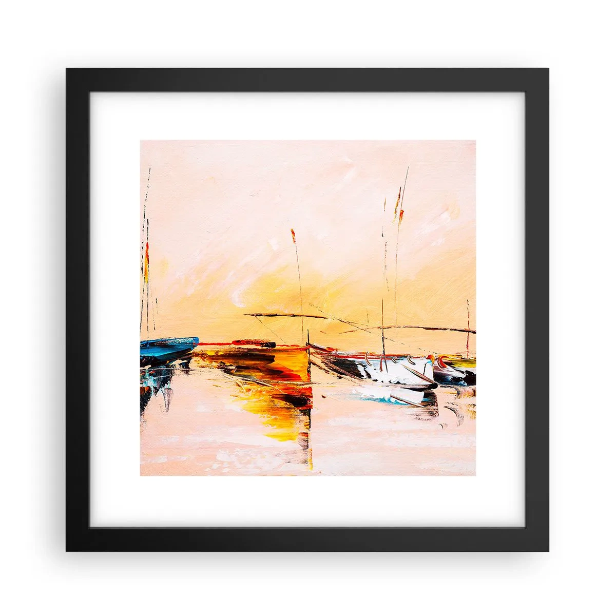 Poster in een zwarte lijst - Avond in de jachthaven - 30x30 cm
