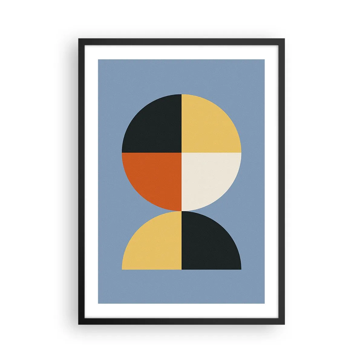 Poster in een zwarte lijst - Geometrisch motief in de vorm van een cirkel en een halve cirkel op een blauwe achtergrond - 50x70cm - Kijk en tel - Moderne wanddecoratie voor woonkamer en slaapkamer ARTTOR