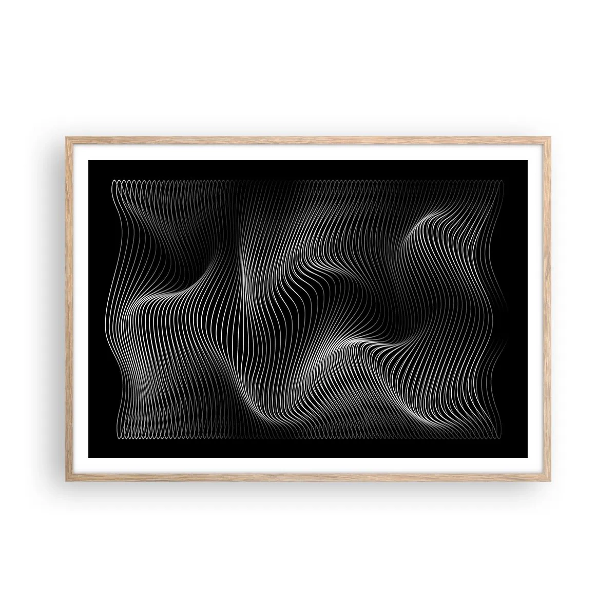 Een poster in een licht eiken lijst - Dans van licht in de ruimte - 100x70 cm
