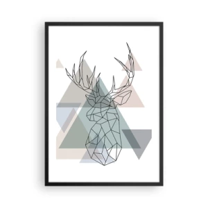 Poster in een zwarte lijst - Geometrisch silhouet van een hert tegen een achtergrond van driehoeken - 50x70cm - In een geometrisch bos - Moderne wanddecoratie voor woonkamer en slaapkamer ARTTOR