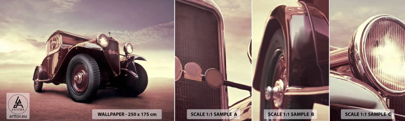 Fotobehang Monster Zelfklevend Deluxe Sticker - Laten we teruggaan zoals in de oude dagen - Automobiel, Retro-auto, Vintage - 100x30 cm