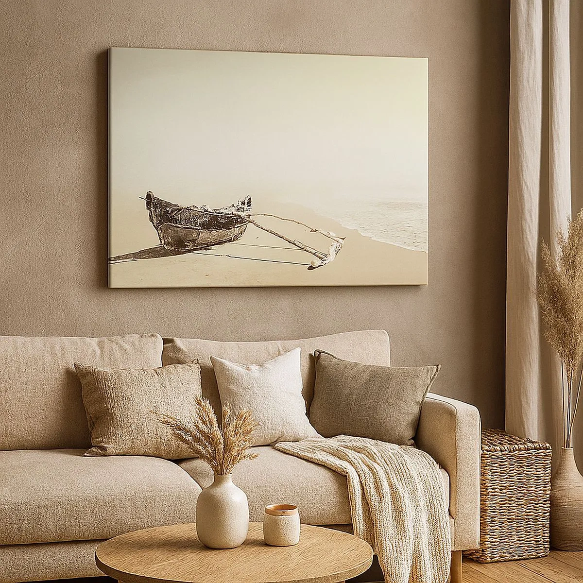 Schilderen op canvas - Oude vissersboot op een zandstrand - 70x50cm - Geheugen van de Stille Zuidzee - Moderne wanddecoratie voor woonkamer en slaapkamer ARTTOR
