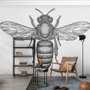 Fotobehang Premium Canvas - Insectenportret - Bij, Insect, Minimalistisch - 100x70 cm