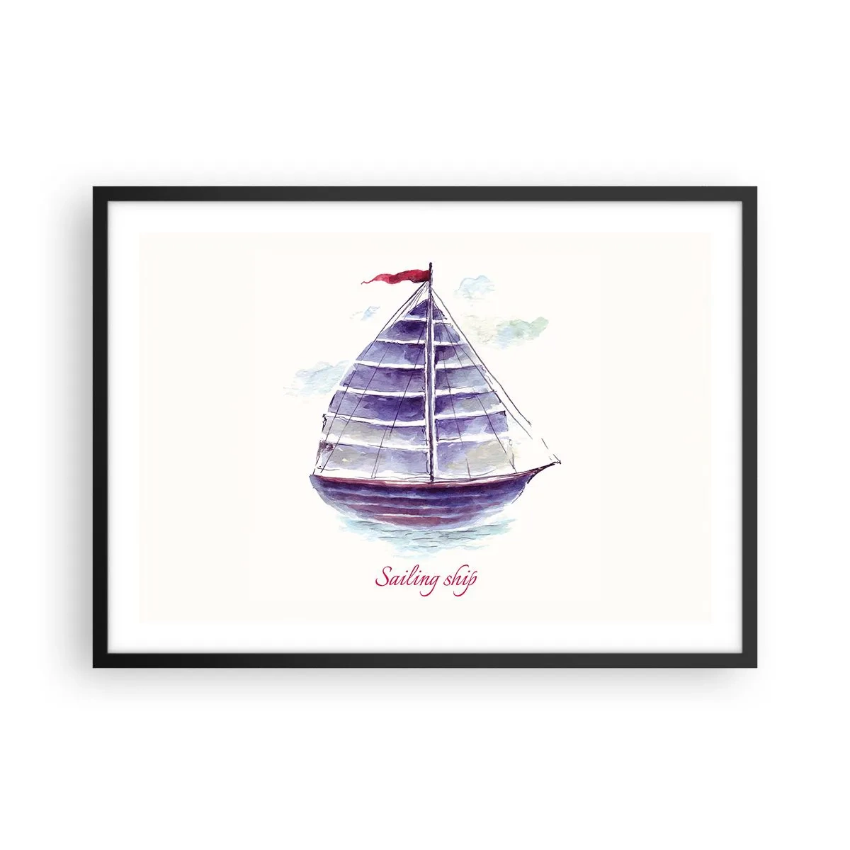 Poster in een zwarte lijst - Volle zeilen en rustig water - 70x50 cm