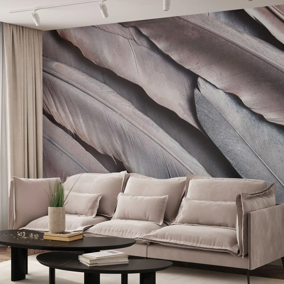Fotobehang Premium Sand - In roze zilver - Vogelveer, Grafisch, Boho - 100x70 cm