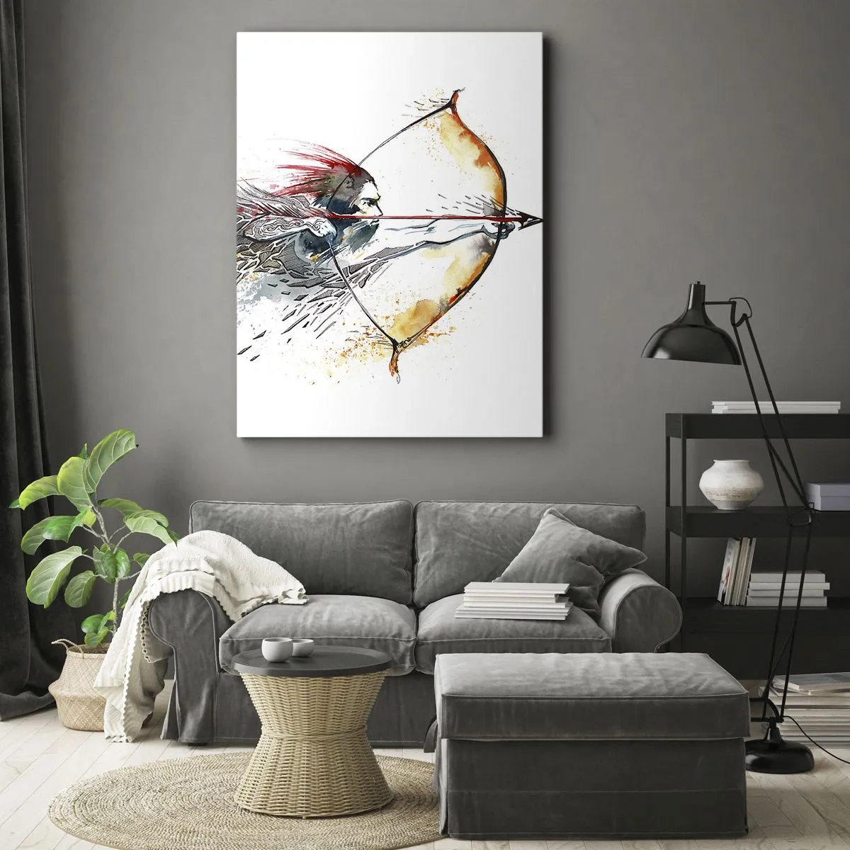 Schilderen op canvas - Mythische krijger met een vurige boog - 70x100 cm