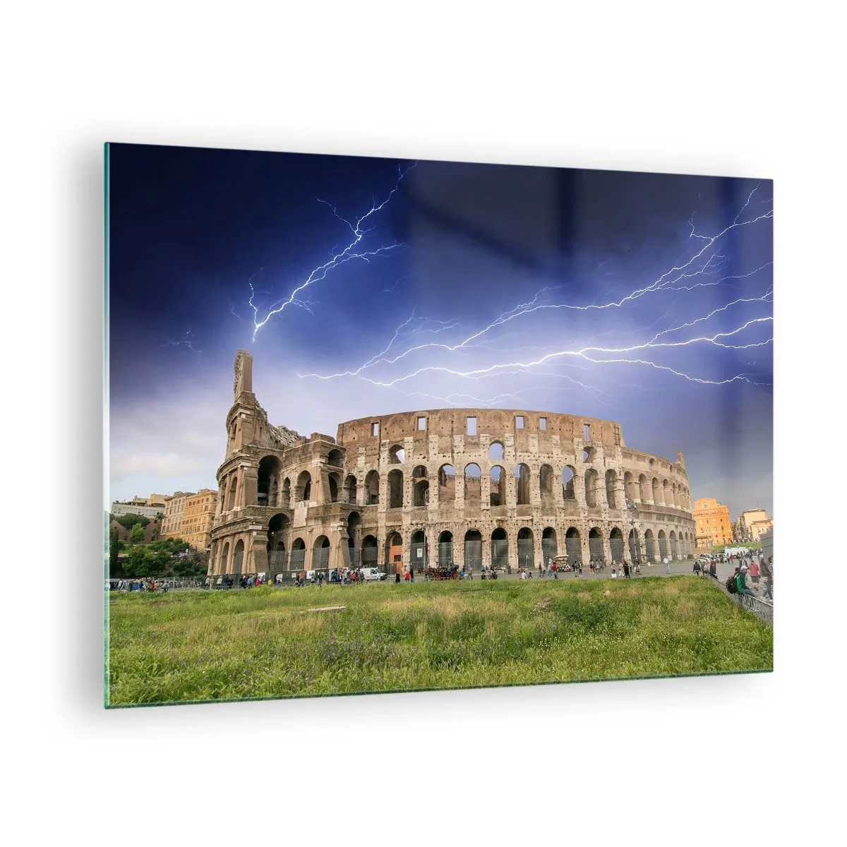 Schilderen op glas - Het Colosseum in Rome tijdens een onweersbui - 70x50cm - Strijd Arena - Moderne wanddecoratie voor woonkamer en slaapkamer ARTTOR