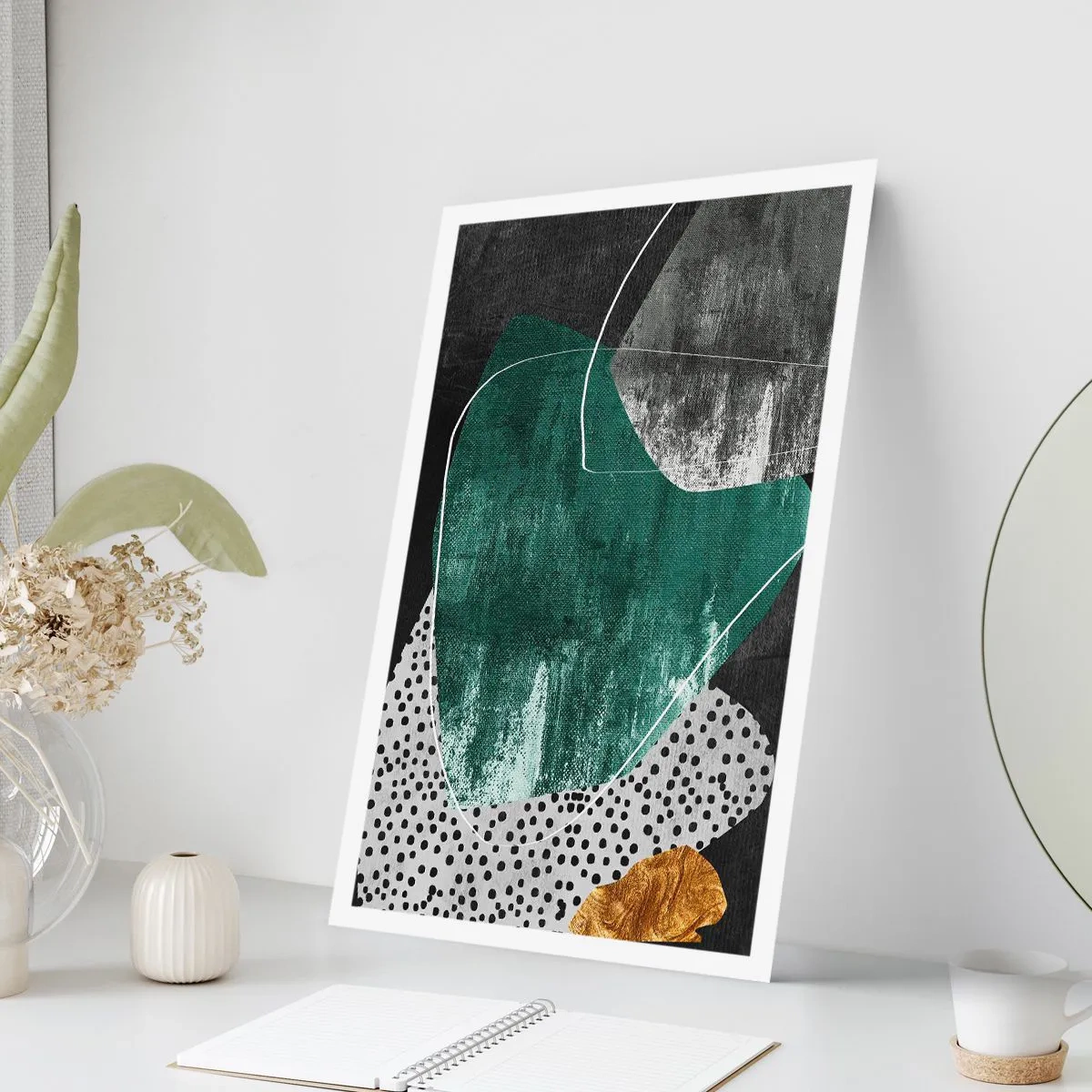 Poster - Kleurrijke abstractie met bladgoud - 70x100 cm