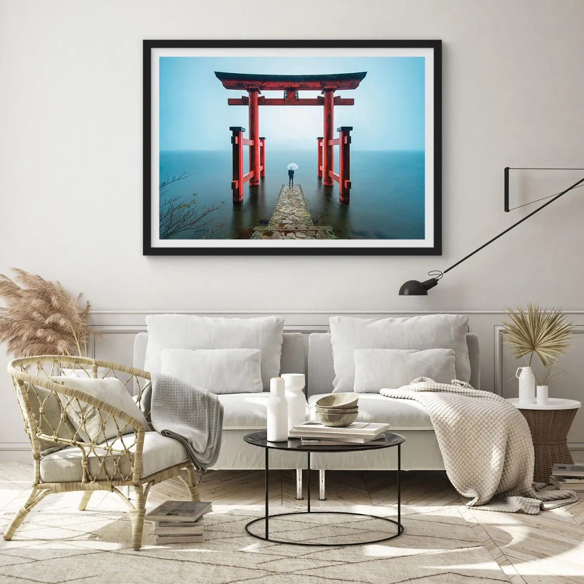 Poster in een zwarte lijst - Japanse mijmering - 70x50 cm