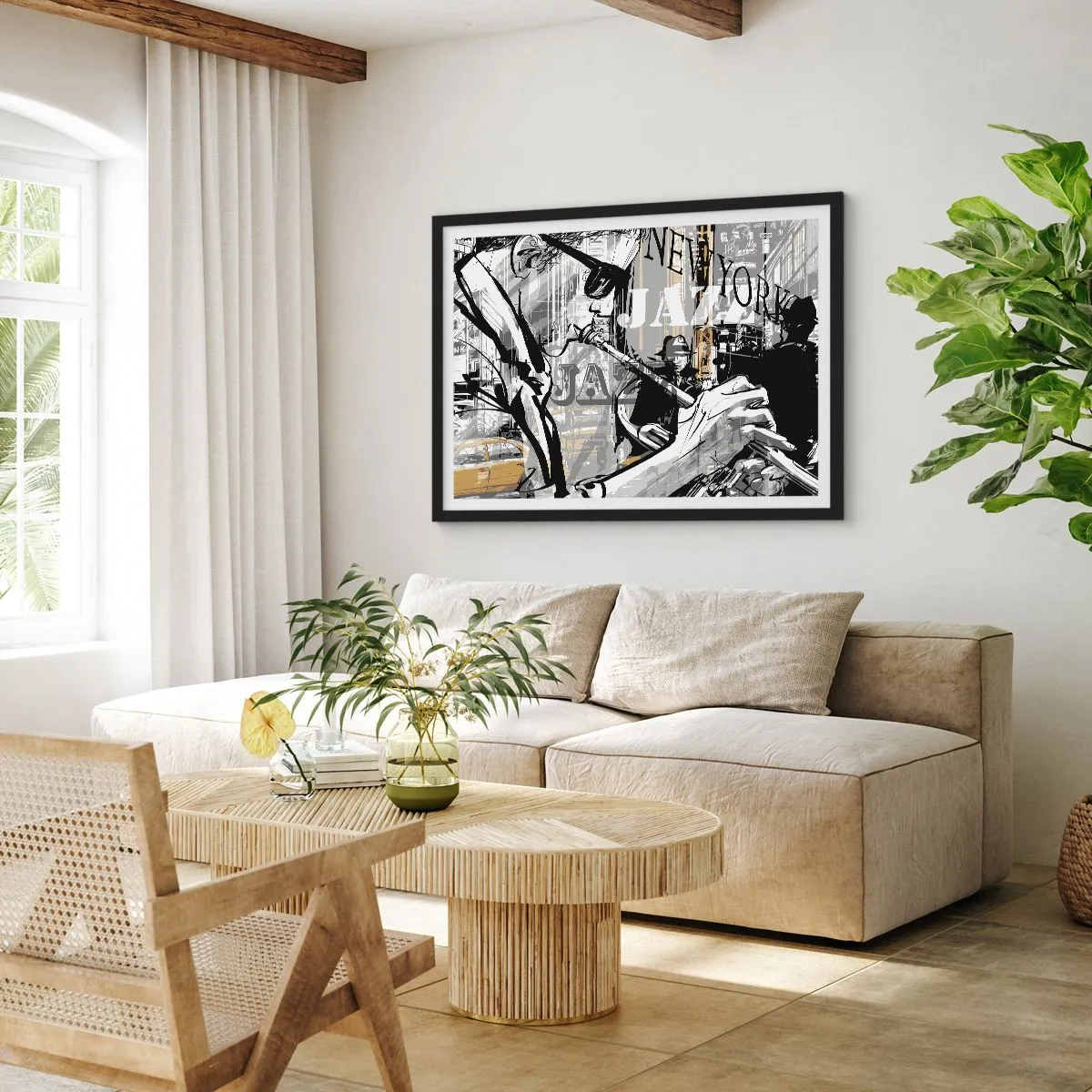 Poster in een zwarte lijst - Op het ritme van New York - 100x70 cm