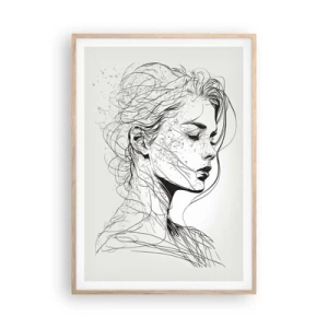 Een poster in een licht eiken lijst - Portret in gedachten - 70x100 cm